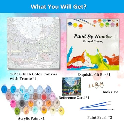 Artunion Framed Paint by Numbers Kit for Adults Beginners & Kids Ages 8-12,Camping National Parks Paint by Number with Frame,Landscape Paint by Numbers Kit on Canvas 10 * 10 Inch Without Easel - Image 3
