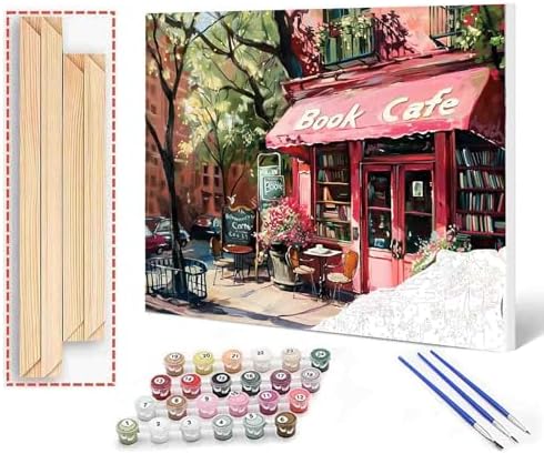 New York Library Paint by Numbers Bohemia Paint by Numbers Kits for Adult Pink Blossom Floral Digital Oil Painting Kits on Canvas with Brushes and Acrylic Pigment DIY Framed 16x20 Inch by Aihonmin