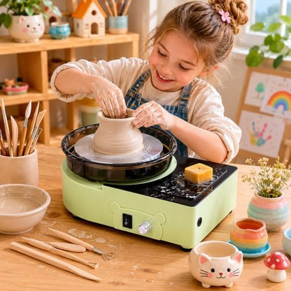 Pottery Wheel with Foot Pedal, 6" Turntable Two-Way Rotation ，Electric Ceramic Forming Machine with Detachable Basin,DIY Clay Potter's Wheel Kit for Kids and Beginners Adults at Home - Image 2