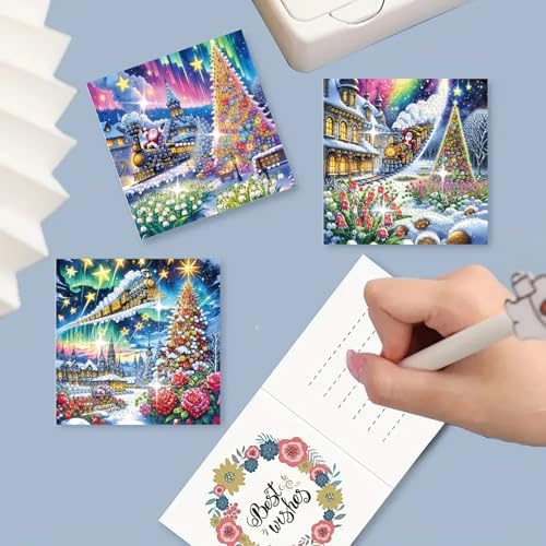 DIY Diamond Greeting Cards Set, 5D DIY Diamond Art Painting Festival Style Greeting Card, DIY Christmas Card Making Kits for Family Friends Handmade Gift-#03-6PC Christmas Tree - Image 3