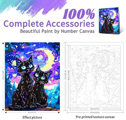 Yunnuo Paint by Numbers Kit for Adults Beginner,Two Black Cats Paint by Numbers, Starry Night Cat Number Painting Suitable for Home Wall Decoration and Gifts (16x20 Inch) - Image 2