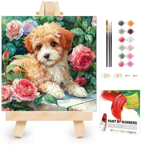 AUKELHJ Framed Paint by Numbers Kit for Adults, Dog, 10x10 inch by Unknown
