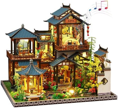 DIY Miniature House Kit - Miniature Wooden Dollhouse Kit - Mini House Building Kit for Adults - Vintage Courtyard Tiny Model House Kit with LED, Miniature Kit, Creative DIY Adult Crafts Gift by Unknown