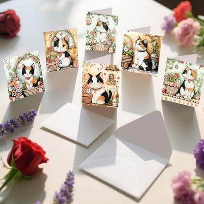 6pcs Little Garden Cat Diamond Art Painting Greeting Cards Kit with Envelopes, 5D DIY Special Shaped Card Making Kits for Adults, Holiday Birthday Postcards, Creative Craft Gifts - Image 5
