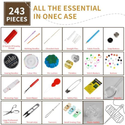 Sewing Kit for Adults,Needle and Thread Kit for Sewing,Professional Sewing Supplies Accessories with Tailor Snips and More for Basic Home Hand Sewing Repair Kits (243, Black B) - Image 2