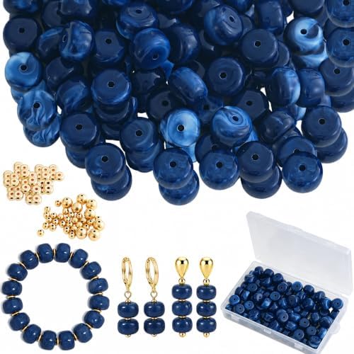 100Pcs 14mm Large Acrylic Beads for Jewelry Making, Chunky Marbled Round Focal Beads Bulk Set with Spacer Beads for DIY Bracelets Necklaces Keychains Bag Charms (Blue) by YUJIEJewelry