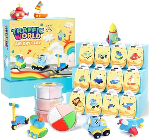 Air Dry Clay Kits for Kids - hittaty Traffic Model Magic Clay, 12 Boxes Molding Clay for Kids with Sculpting Tools and Tutorials, Safe, Soft & Non-Sticky DIY Arts and Crafts Gift for Boys & Girls by hittaty
