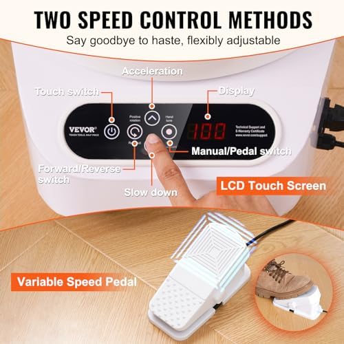 VEVOR 11 inch Pottery Wheel for Adults, 450W Forming Machine with Direct Drive Motor and LCD Touch Screen, 50-300RPM Speed Adjustable Foot Pedal Detachable Basin, for Art Craft Work Home DIY, White - Image 4