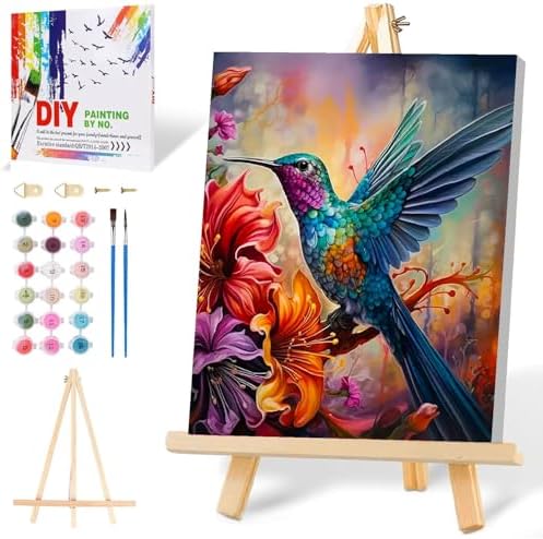 Mowana Paint by Numbers Kit for Adults Framed Canvas - with Wooden Easel, Adults' Paint-by-Number Kits Bird DIY Acrylic Oil Painting Kits Arts Crafts 7.8x11.8inch by Mowana