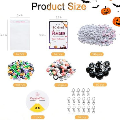 Tuhangcc 773 Pcs DIY Keychain Making Kit，Adjustable Letter Alphabet Beads Strings,Keychain Skull Head Beads,16 Charm Cards with Lobster Clasps & Strings for Halloween Party Favors - Image 3
