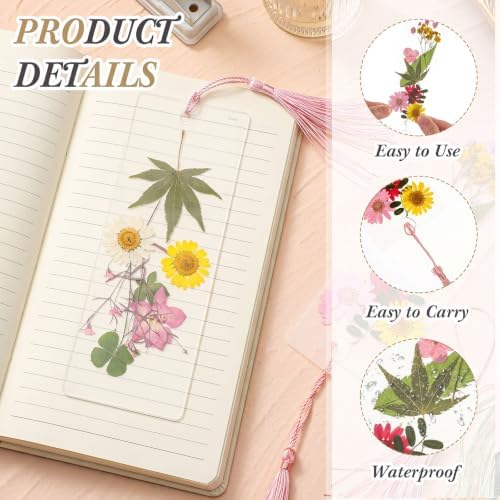 Fuyoooo 376 Pcs Pressed Flower Bookmark Kit,Pink,2 x 8 Inch - Image 3