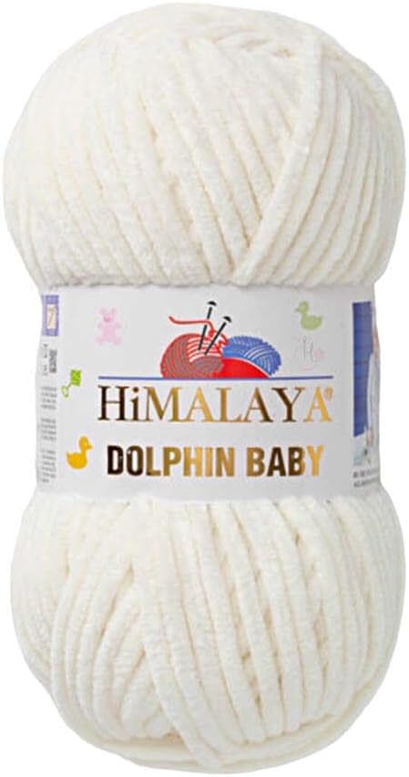 5 Skein/Pack Himalaya Dolphin Baby Chenille Yarn, Each Ball 100 gr (3.5 oz), 120 m (132 Yards), 100% Polyester, Super Bulky Baby Blanket Velvet Amigurumi Yarn, 80308 - Cream