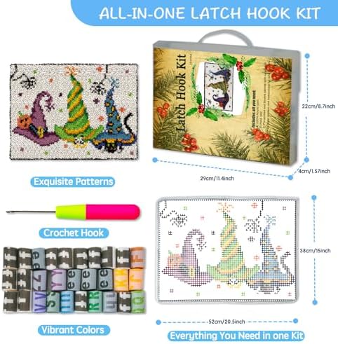 ZFFLYH Latch Hook Kits, Latch Hook Rug Kit for Adults Beginner Halloween Hat Latch Hook Kits with Printed Canvas 52X38cm/20.5 Inch X15 Inch - Image 6