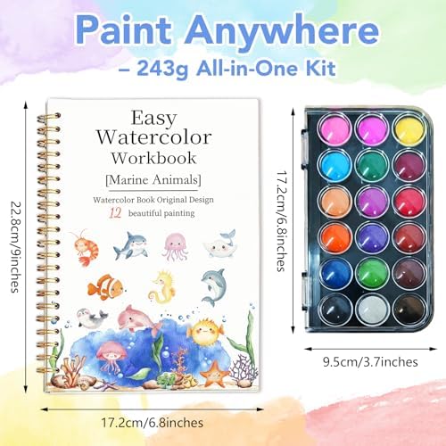 Easy Watercolor Workbook for Beginners - 12 Beautiful Step-by-Step Paintings Water Coloring Book, Includes 18 Colors Paints, Relaxing Art Projects and Creative Gift for Adults & Teen (Marine Animals) - Image 4