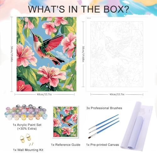 Natuyalo Paint by Numbers Kit for Adults Beginner, Hummingbird Adult Paint by Number Kits on Canvas, Animals DIY Acrylic Paint by Number for Adults for Home Decor Gift 16x20 inch - Image 5