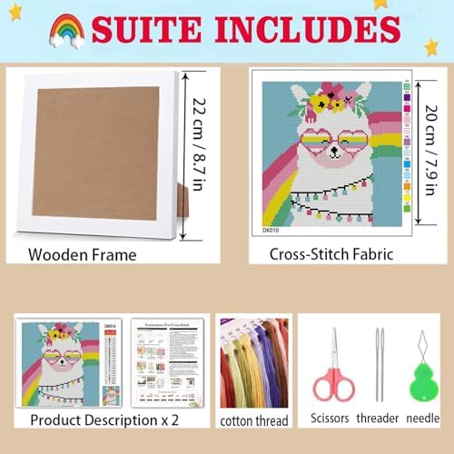 Lzyueyuan Alpaca Cross Stitch Kits for Beginners, Stamped Cross Stitch for Adults with Framed,Crafts for Girls 8-12 Embroidery Kit,11CT Cross-Stitch Arts and Crafts for Adults 8.7inX8.7in - Image 5