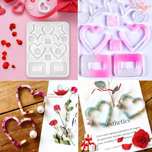 4Pack Valentine's Day Earring Resin Silicone Molds Kit, Love Heart Shape Resin Mold with200Pcs Earring Hook Jump Ring for Epoxy Resin Casting DIY Craft Earring Jewelry Making (4 Packs White) - Image 2