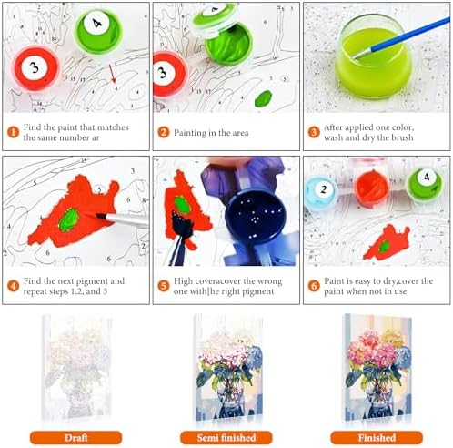 Framed Paint by Numbers Kit for Adults Beginner & Kids Ages 8-12, Hydrangea in Glass Vase Window Paint by Number with Frame, Easy Acrylic Colorful Flowers Painting by Numbers Kit on Canvas 8x12 inch - Image 6