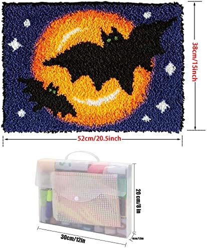ZFFLYH Halloween Latch Hook Kits Rug for Adults Beginner, DIY Crochet Yarn Kits Anti Slip Base Fabric with Printed Canvas Mat Tapestry Needlework Sets 20" X 15,Halloween bat - Image 2