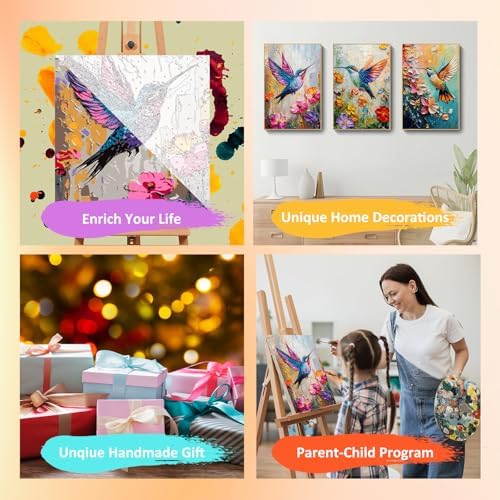 Mandun Hummingbird Paint by Numbers Kit for Adults, 3 Pack, 7.8x11.8 inch - Image 7