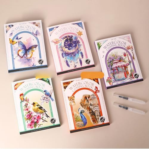 RGBMIX Watercolor Coloring Book for Adults Stress Relief Foldable Painting Pad with 24-Color Paint (Quiet Time) - Image 6