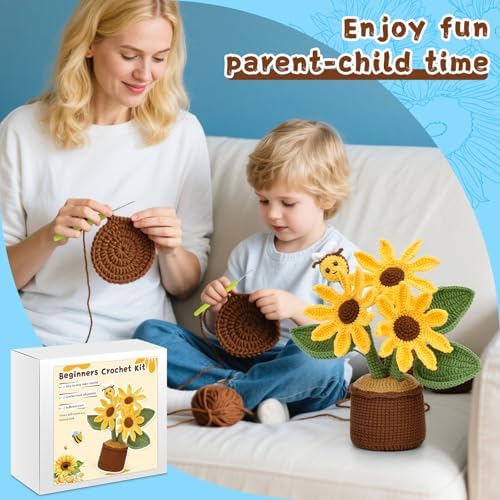 LUNARM Crochet Kits, Crochet Kit for Beginners Adults Sunflower - Image 5