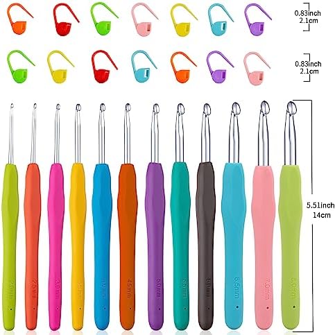 Vodiye 12 Sizes Ergonomic Crochet Hooks Set, Soft Grip, 2.0-8.0mm - Image 4