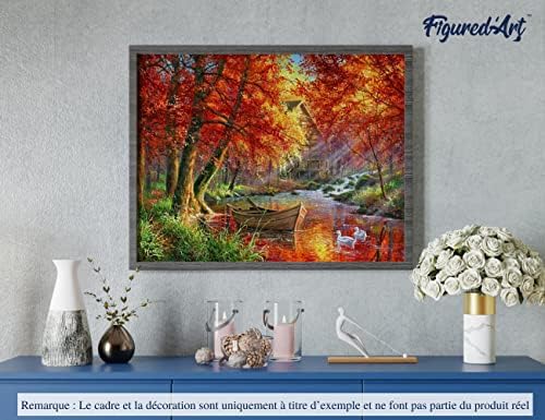 Figured'Art Paint by Numbers Kit for Adults Autumn River and Boat 16"x20" - Craft Art Painting DIY Kit Rolled Canvas Without Frame - Image 4