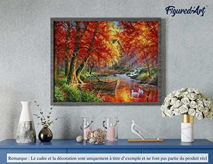 Figured'Art Paint by Numbers Kit for Adults Autumn River and Boat 16"x20" - Craft Art Painting DIY Kit Rolled Canvas Without Frame - Image 4