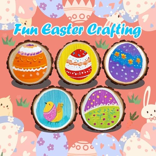 Kids Wood Painting Craft Kit, Glow-in-the-Dark Paint and Diamond Painting on Wood Slices with Stickers & Wiggle Eyes, Ideal Arts and Crafts for Kids Ages 5-12, Gifts for Halloween, Christmas, Birthday - Image 2