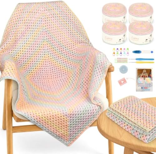Coopay Crochet Kit for Beginner, Crochet Blanket Kit w/Step-by-Step Video by Coopay