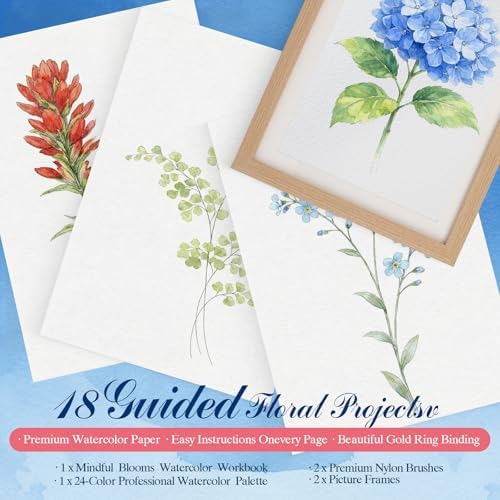 Watercolor Workbook for Beginners,18 Floral Water Coloring Book with 2 Frame,Relaxing & Easy to Paint Water Coloring Book with 24 Colors-Perfect for Gifting to Creativity & Joy for Adults - Image 2