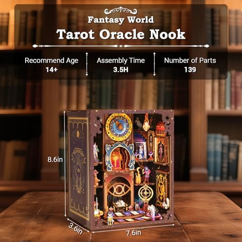 Book Nook Kit - Fantasy Tarot 3D Wooden Puzzle for Adults, Teens & Beginners, DIY Miniature Bookshelf Insert with LED Light, Mysterious Craft Gift for Model Builders - Image 2