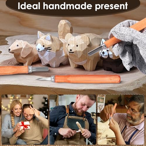 Wood Carving Kit, 23pcs Wood Carving Tools with 4 Wood Carving Knives 5 Detail Knives 9 Blocks, Whittling Kit DIY Art Craft Gift for Adults - Image 6