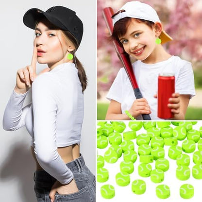 EVERMARKET 100pcs Tennis Ball Beads Polymer Clay Tennis Ball Beads Charms Spacer DIY Sports Bead for Necklace Bracelet Handmade Jewelry Making Accessories Supplies - Image 4