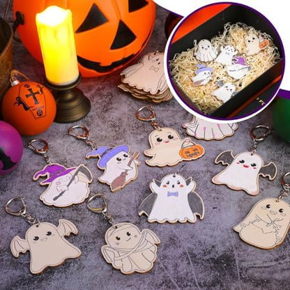 Trnayi 36 Pcs Halloween Ghost Wood Keychain Color Your Own DIY Craft - Image 3