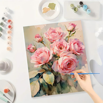 Pink Roses Bloom Paint by Numbers Kit for Adults - DIY Flowers Painting on Rolled Canvas 16x20 Inches, Acrylic Paint Set, Suitable for Beginners, for Home Decoration or Presents - Image 4