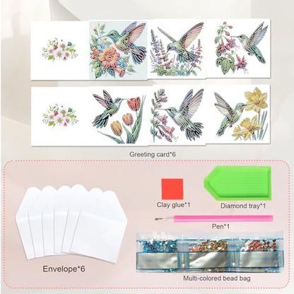 JISHSHAY 6 PCS Hummingbird Diamond Painting Greeting Cards Bird Diamond Art Birthday Cards with Envelopes Gem Art Gem Painting Mosaic Kits for Adults for Thanksgiving Birthday Anniversary Valentine - Image 3