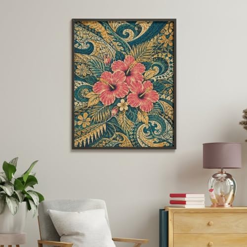 Bozfoxa Paint by Numbers Kit for Adults Beginner Teal Hibiscus Vine - Image 4