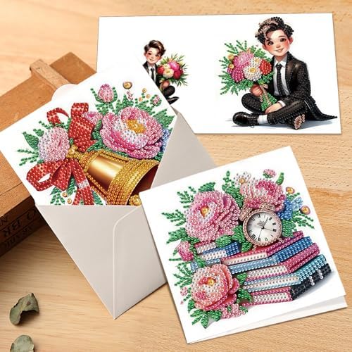 MVVMTOP 6pcs Diamond Art Painting Greeting Card, DIY Flower Diamond Art Greeting Card for Blessing and Wishe Special Shaped Diamond Arts Crafts for Birthday Thanksgiving Day - Image 4