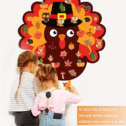 Tatuo 37 Pieces Fall Thanksgiving Felt Craft Kit DIY Turkey Pumpkin Felt Set with 36 Detachable Fall Maple Leaves Squirrel Pine Cones Corns Ornaments for Present DIY Craft(Delicate Style) - Image 6