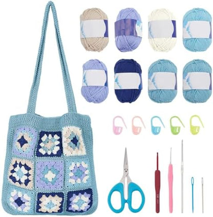 ORIGACH DIY Granny Square Crochet Bag Kit for Beginners Adults, Crochet Granny Square Bag Kit with Instruction Video Tutorials, Learn to Crochet Bag Making Kit for Starters, Dark Blue by ORIGACH