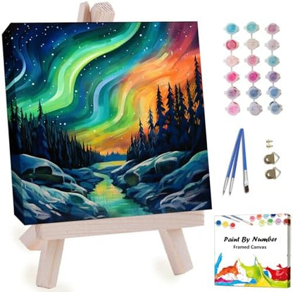 Artunion Framed Paint by Numbers Kit for Adults Beginners & Kids Ages 8-12,Aurora Paint by Number with Frame,Northern Lights Paint by Numbers Kit on Canvas 10 * 10 Inch Without Easel by ArtunionDriect