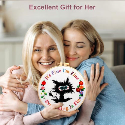 Haootadiy Beginner Embroidery Kit for Adults, Easy Cross Stitch Kit for Beginners and Adults, Full Embroidery Hoop Kit with Needles and Thread Included (Pattern 1) - Image 6
