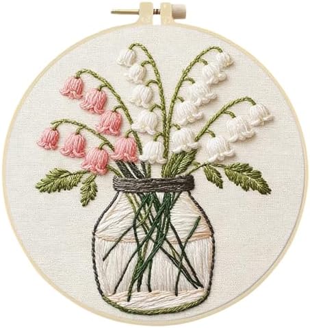 FRANDEK DIY Lily of the Valley Stamped Embroidery Kit with Hoop for Adults by FRANDEK