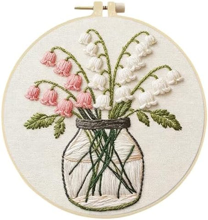 FRANDEK DIY Lily of the Valley Stamped Embroidery Kit with Hoop for Adults by FRANDEK