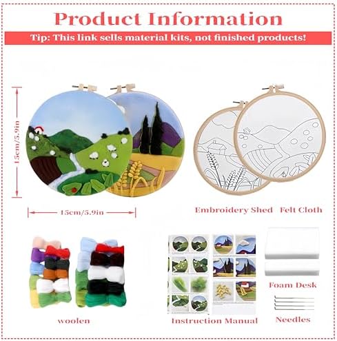 Wonafa DIY Wool Needle Felt Starter Kit, Beginner Needle Felt Kit with Wool Felt Bag, Felts Needles, Photo Frame, Foam Mat, Felts Cloth and Instructions for Home Decor, Art Crafts (Idyllic Scenery) - Image 2