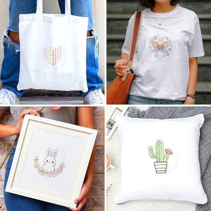 BEUNITONE 6Pcs Easy Embroidery Kit for Adults Beginners, Simple Cross Stitch Starter Set for Beginners, Cute Animal Rainbow Butterfly DIY Craft Activity for Home Decor and Festival Gifts 20x20cm - Image 7