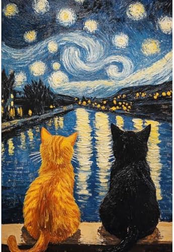 Van Gogh Black Cat Paint by Numbers Kit for Adults Beginner (Without Frame) by KICHANG