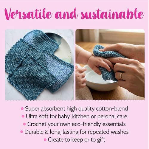 KnitPal Tunisian Crochet Dishcloth Kit for Beginners - Jean Blue + Sky Blue - Image 4